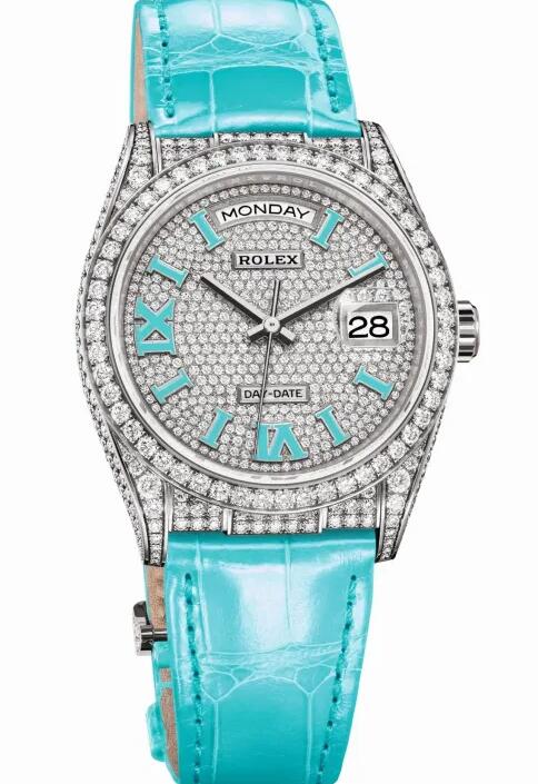 Swiss fake watches keep evident charm with turquoise color.